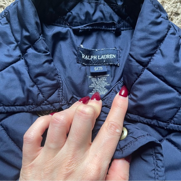 Ralph Lauren Navy Blue Quilted Snap Button Jacket Girls Size 7 Small Collared - Picture 3 of 4